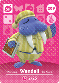 209 Wendell SP Authentic Animal Crossing Amiibo Card - Series 3
