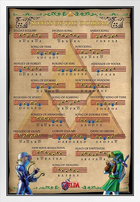 THE LEGEND OF ZELDA OCARINA OF TIME: SONGS OF THE OCARINA FRAMED PRINT 11" X 17"