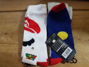 Mario Hat and Mustache Disguise  - 1 Pair Character Crew Socks - Sock Size 10-13