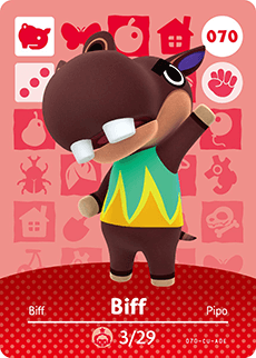 070 Biff Authentic Animal Crossing Amiibo Card - Series 1