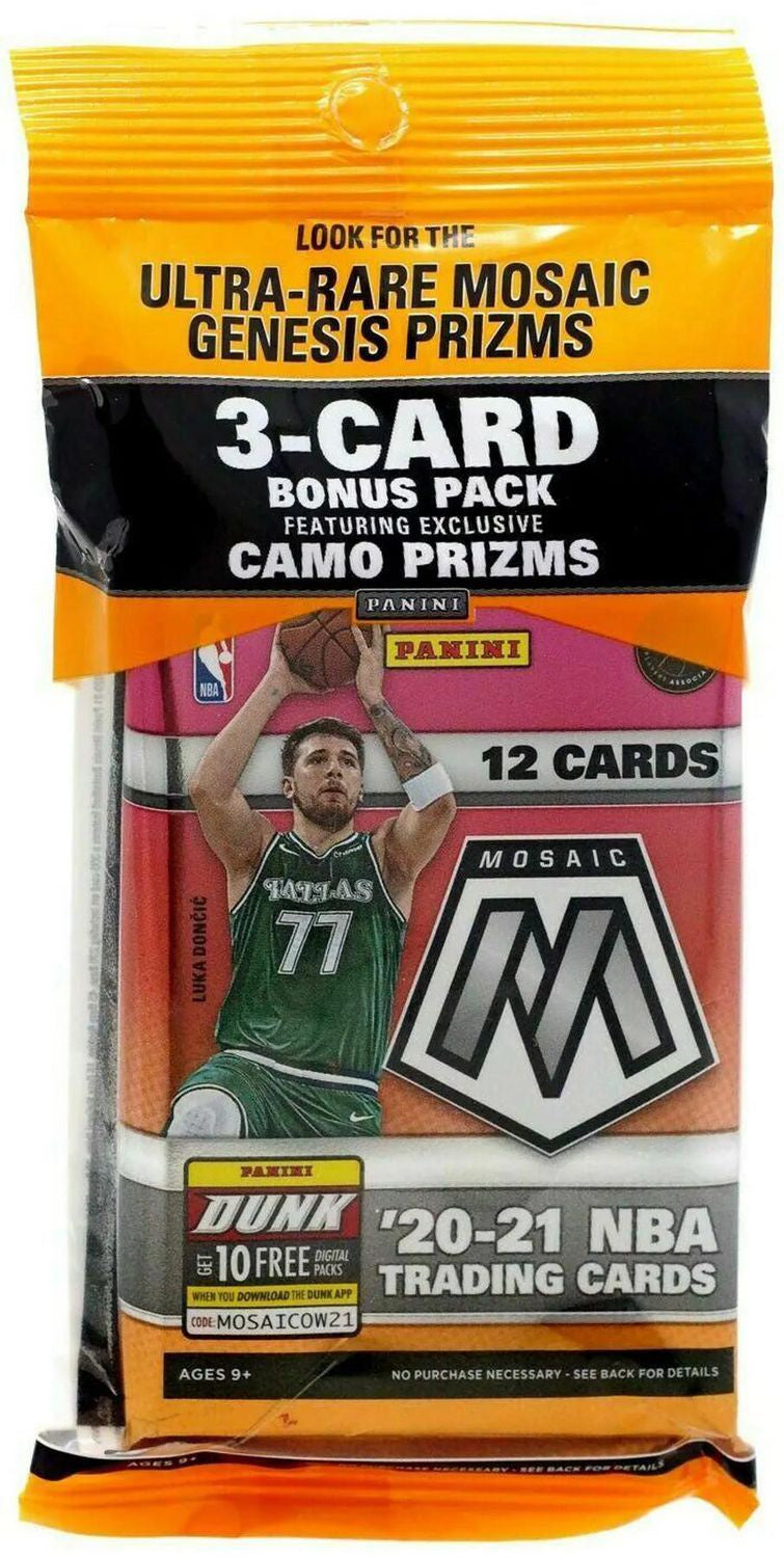 2020-21 Panini Mosaic NBA Basketball Multi-Pack (3-Card Bonus Pack Featuring Exclusive Camo Prizms)