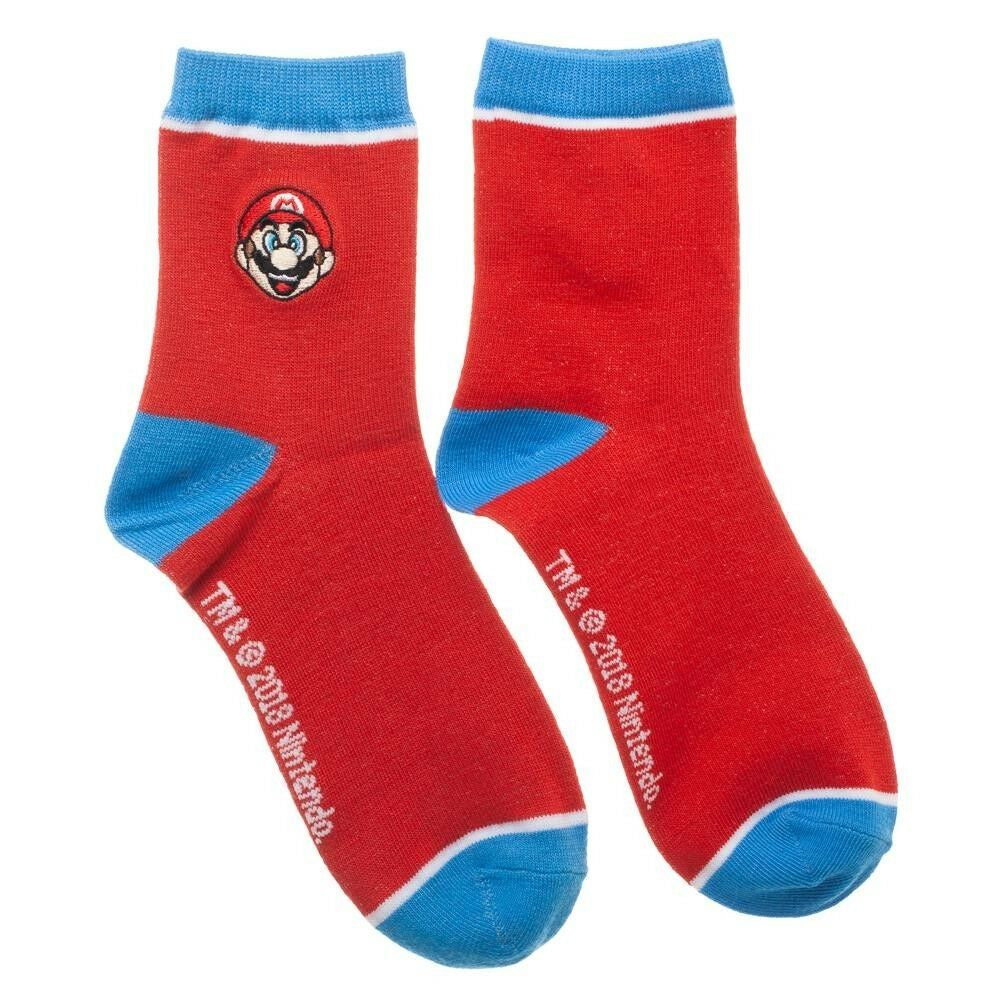 Super Mario Bros Embroidered Junior Ankle Anklet Socks Nintendo Classic - Sock Size 9-11