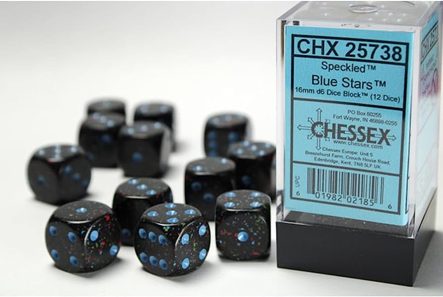 Chessex - Speckled 12D6-Die Dice Set - Blue Stars 16MM