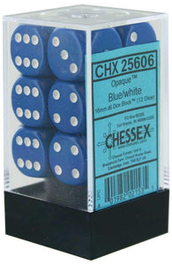 Chessex - Opaque 12D6-Die Dice Set - Blue/White 16MM
