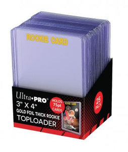 Ultra Pro - Gold Foil Rookie Card Top Loader 75pt Thick - Super Clear 3" x 4" Toploader - 25 Count
