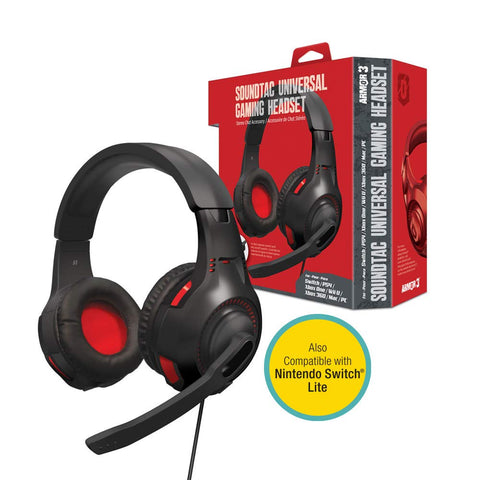 Armor3 "SoundTac" Universal Gaming Headset for Switch/ PS4/ Xbox One/ Wii U/ Xbox 360/ PC/ Mac (Red and Black)