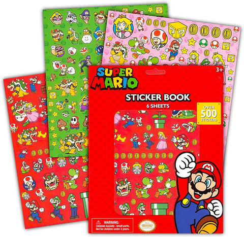 Super Mario Sticker Book - 6 Sheets (Over 500 Stickers)