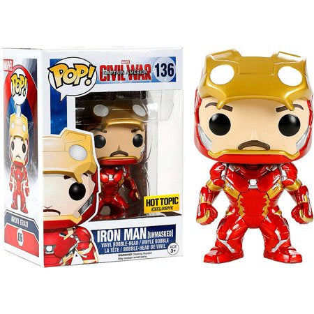 Funko POP! Marvel Captain America Civil War - Iron Man (Unmasked) #136 Exclusive Vinyl Bobble-Hear Figure (Pre-owned)