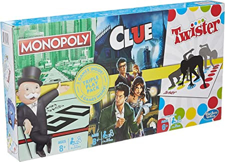 Hasbro Triple Play Pack - 3 Games Inside! Classic Family Game Set: Monopoly, Clue & Twister Board Games