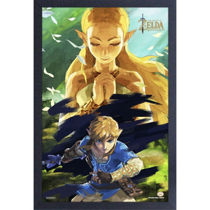 LOZ Breath of the Wild Zelda & Link Watercolor 11″ x 17″ Framed Print [Pyramid]