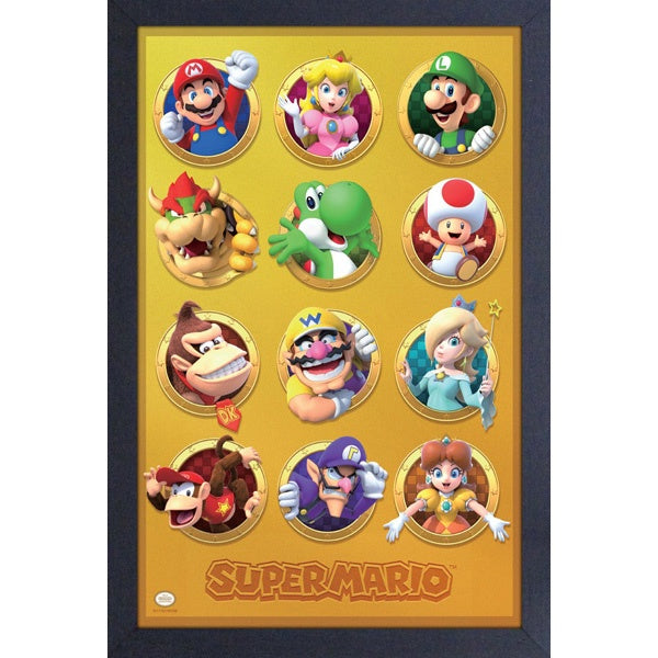 Super Mario Gold Character Group 11″ x 17″ Framed Print [Pyramid]