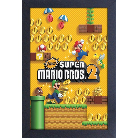 New Super Mario Bros 2 Game Cover Art 11″x17″ Framed Print [Pyramid America]
