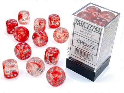 Chessex - Nebula 12D6-Die Dice Set - Red/Silver 16MM