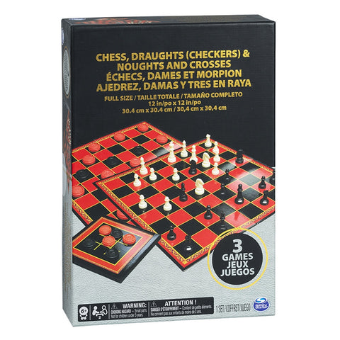 Chess, Draughts (Checkers) & Noughts and Crosses (Tic-Tac-Toe) Set