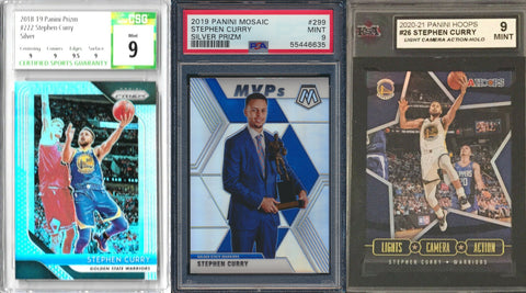 Stephen Curry - GRADED NBA Basketball Card REPACK - 1x Sports Card Single (Graded 9 or Higher, Various Grading Companies, Randomly Selected, Stock Photo - Will Not Get Cards In Picture)
