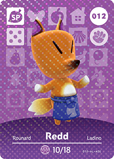 012 Redd SP Authentic Animal Crossing Amiibo Card - Series 1