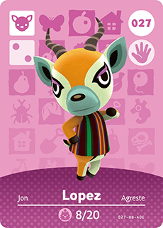 027 Lopez Authentic Animal Crossing Amiibo Card - Series 1