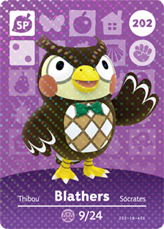 202 Blathers SP Authentic Animal Crossing Amiibo Card - Series 3