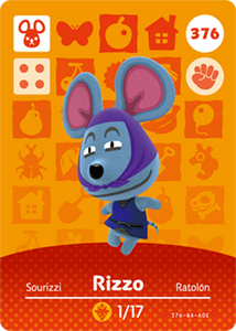 376 Rizzo Authentic Animal Crossing Amiibo Card - Series 4