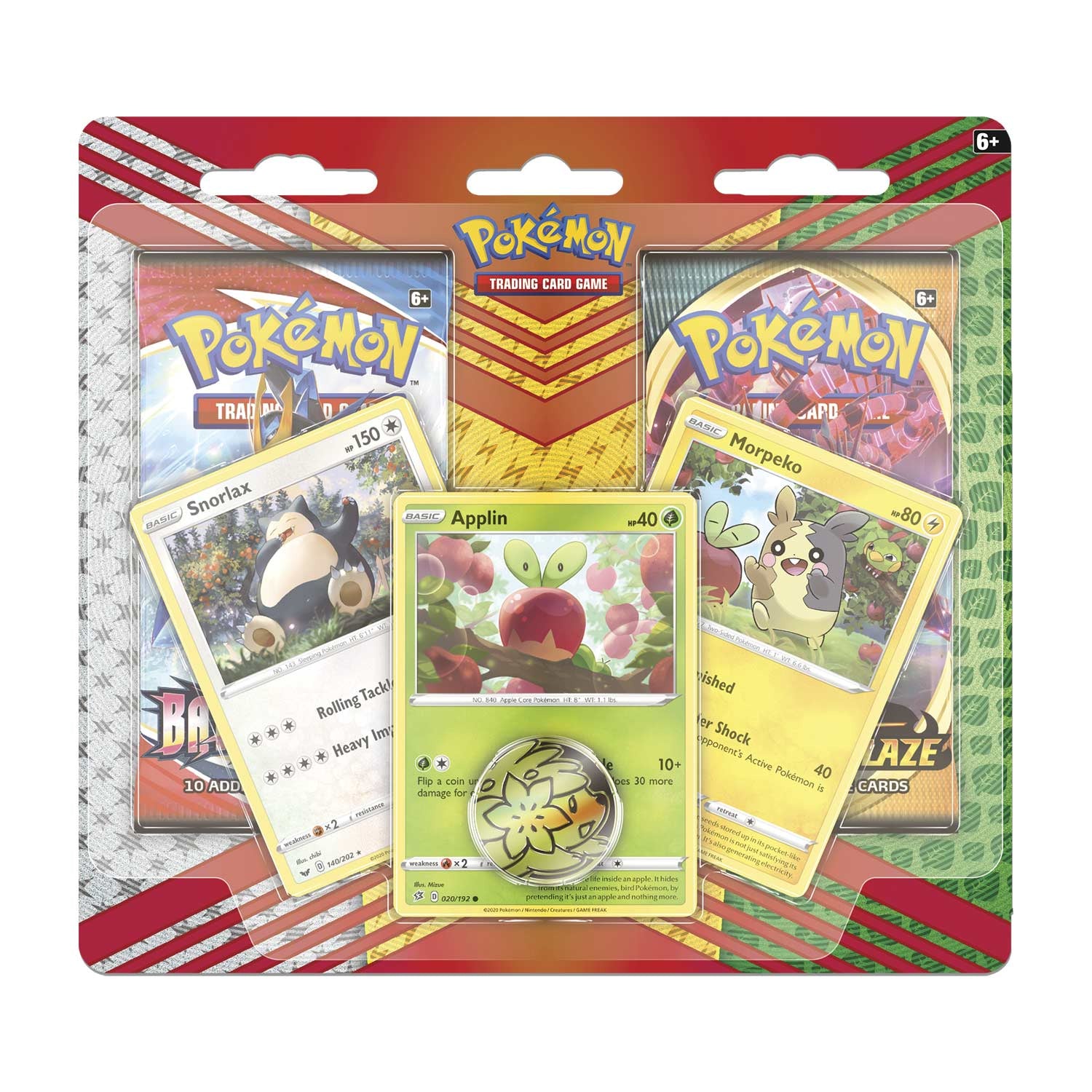 Pokemon: Snorlax, Morpeko & Applin Cards with 2 Booster Packs & Coin