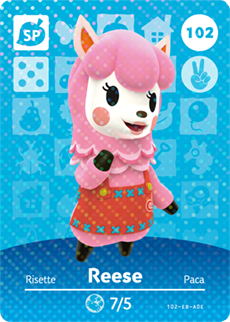 102 Reese SP Authentic Animal Crossing Amiibo Card - Series 2