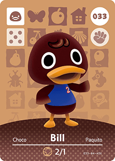 033 Bill Authentic Animal Crossing Amiibo Card - Series 1