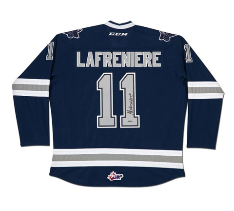 UDA Upper Deck Authenticated Alexis Lafreniere Autographed CCM Rimouski Océanic Navy Blue Jersey (Special Order) (Local Pick-Up Only)