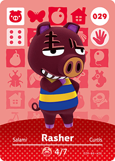 029 Rasher Authentic Animal Crossing Amiibo Card - Series 1