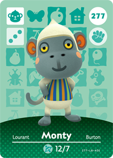 277 Monty Authentic Animal Crossing Amiibo Card - Series 3