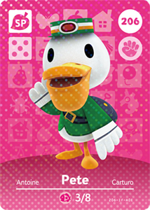 206 Pete SP Authentic Animal Crossing Amiibo Card - Series 3