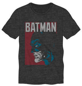 BATMAN - Batman Side Face Poster Men's Charcoal Tee T-shirt