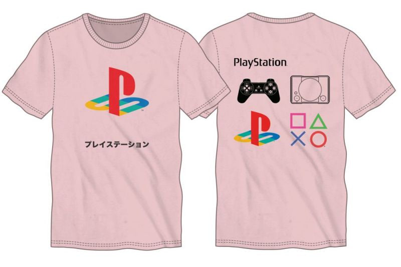 SONY PLAYSTATION - Logo W/ Multi Back Hit Men's Light Pink Tee T-Shirt