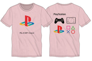 SONY PLAYSTATION - Logo W/ Multi Back Hit Men's Light Pink Tee T-Shirt