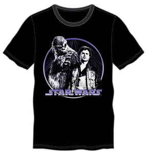 STAR WARS - Chewbacca Han Solo Chrome Logo Men's Black Tee T-Shirt