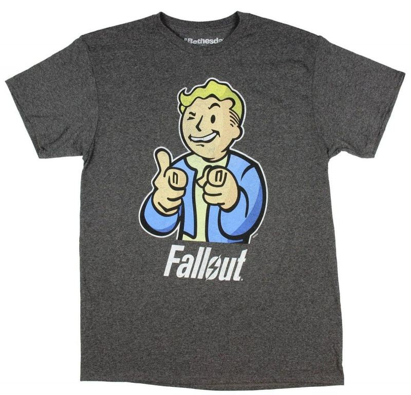 FALLOUT - Vault Boy Winking and Pointing Men's Tee Charcoal T-Shirt