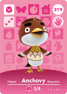 219 Anchovy Authentic Animal Crossing Amiibo Card - Series 3