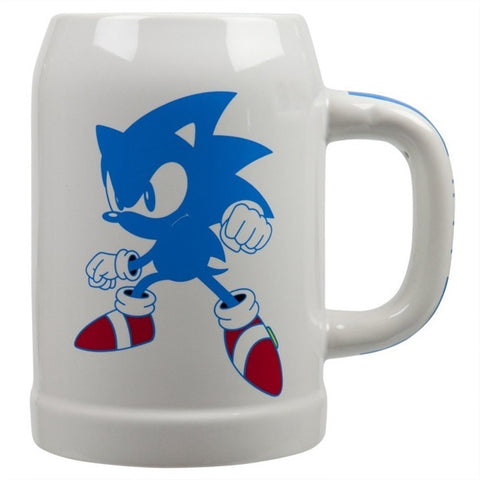 Sonic the Hedgehog Ready for Action Pose Blue & White Glass Stein Mug