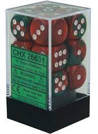 Chessex - Gemini 12D6-Die Dice Set - Green-Red/White 16MM