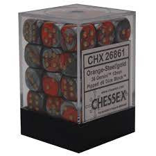 Chessex - Gemini 36D6-Die Dice Set - Orange-Steel/Gold 12MM