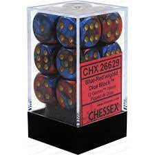 Chessex - Gemini 12D6-Die Dice Set - Blue-Red/Gold 16MM