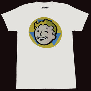 Fallout Shelter Mens T-Shirt - Pip Vault Boy Winking Radiation Head Image - White