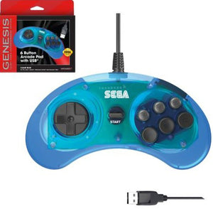 Genesis Clear Blue 6 Button USB Arcade Pad Controller [Retro-Bit]