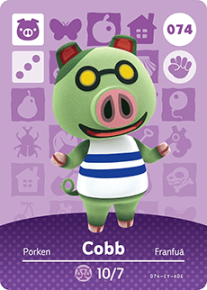 074 Cobb Authentic Animal Crossing Amiibo Card - Series 1