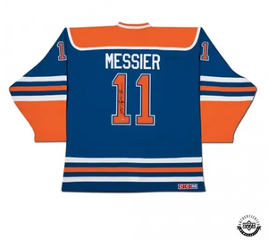 UDA Upper Deck Authenticated Mark Messier Autographed Edmonton Oilers Authentic CCM Heroes of Hockey Blue Jersey (Special Order) (Local Pick-Up Only)