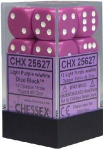 Chessex - Opaque 12D6-Die  Dice Set - Light Purple/White 16MM