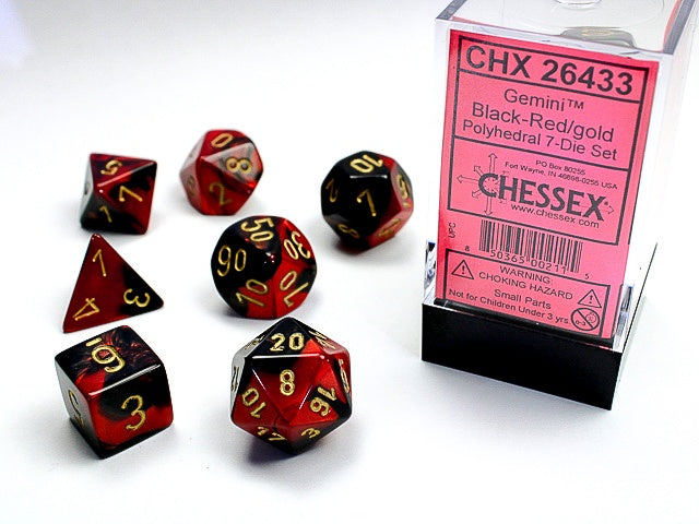 Chessex - Gemini Polyhedral 7-Die Dice Set - Black-Red/Gold