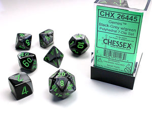 Chessex - Gemini Polyhedral 7-Die Dice Set - Black-Grey/Green