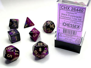 Chessex - Gemini Polyhedral 7-Die Dice Set - Black-Purple/Gold
