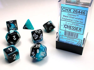 Chessex - Gemini Polyhedral 7-Die Dice Set - Black-Shell/White