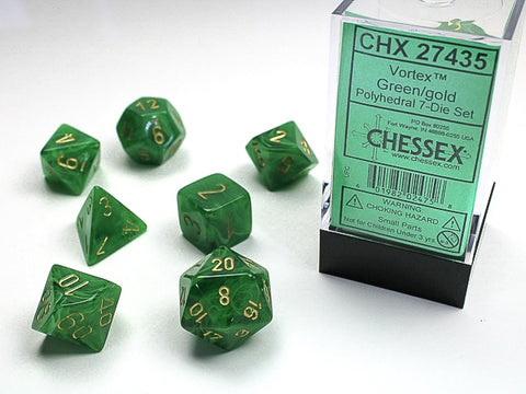 Chessex - Vortex Polyhedral 7-Die Dice Set -Green/Gold